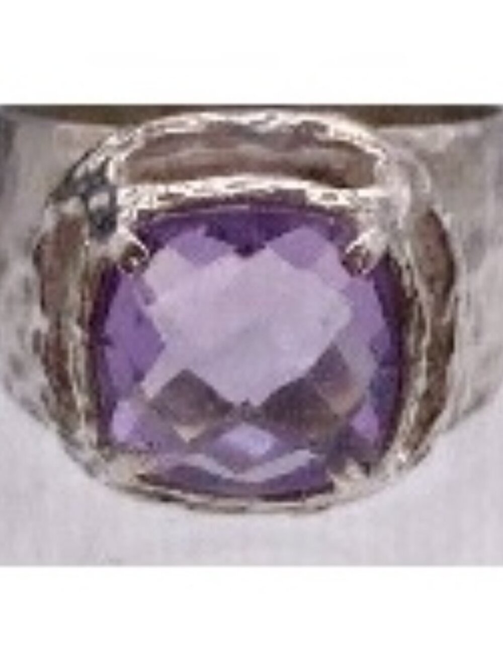 925 Sterling Faceted Amethyst & Hammered Band Signed PZ lsrael Ring Sz 8